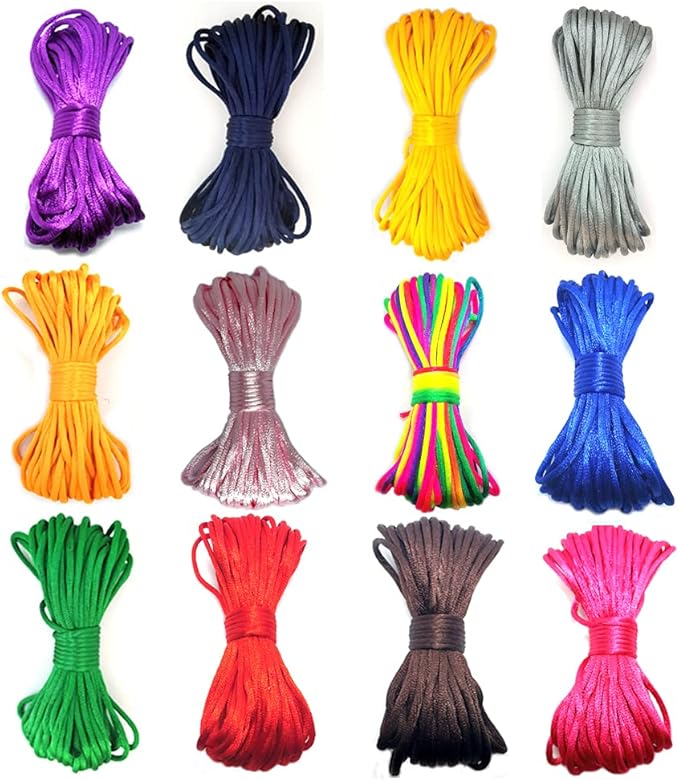 12 束尼龙绳,2 毫米缎面摇铃丝绳,绸缎尼龙绳中国编织绳macramé 绳