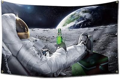 宇航员在外太空中放松喝啤酒旗帜 3x5 英尺趣味横幅带 4 个黄铜索环