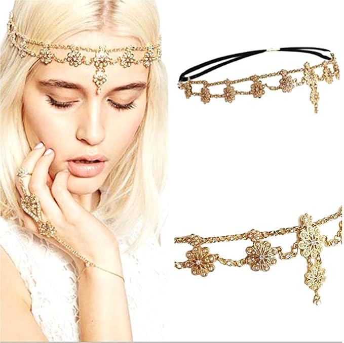 cathercing 万圣节珍珠吊坠头链女士万圣节前额头链波西米亚头带珠宝