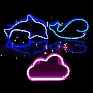 3 件霓虹灯,led 霓虹灯标志用于墙壁装饰,led 云海豚鲸鱼霓虹灯,适用