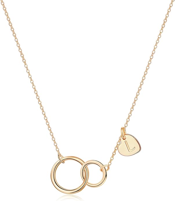 送给母亲女儿的*佳礼物,14k 镀金无限圆圈首字母项链两圈项链适合女性