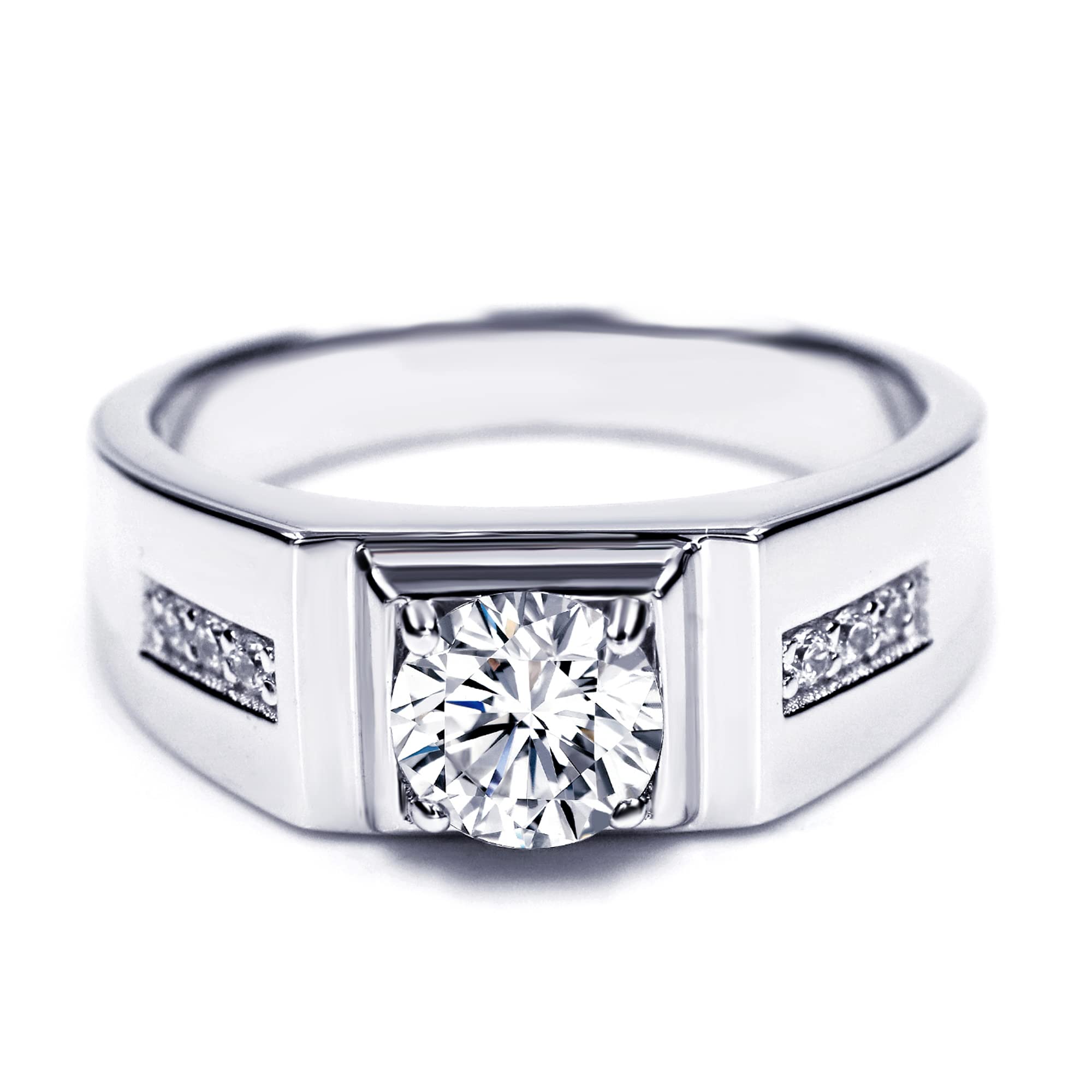 1.0 carat Moissanite Engagement Ring 925 Sterling silver 18K platinumplated single DF color VVS Clarity Round Bright 6.5mm Moissanite engagement ring for men proposing birthday