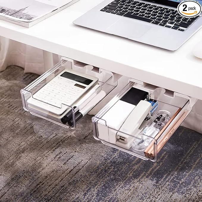 Neat Me 2 件装桌下抽屉收纳盒滑出附件工作空间存储隐藏桌面收纳笔架带