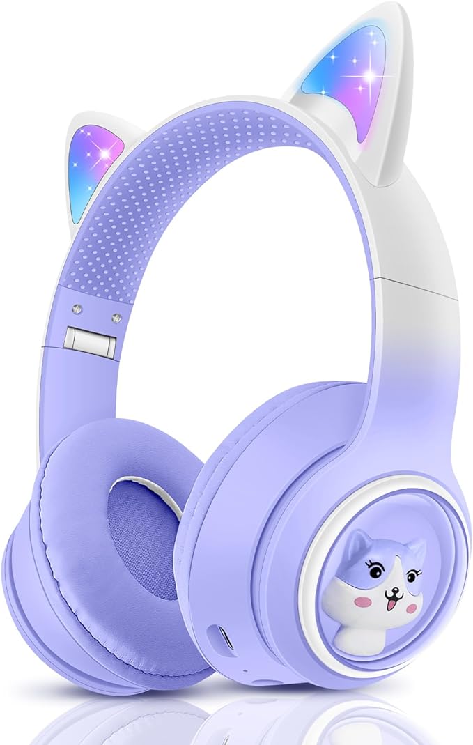 jyps 儿童无线耳机 女孩猫耳蓝牙耳机(紫色)