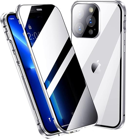 iphone 13 pro 保护套金属框架锁   磁性吸附防偷窥 360 全身双面玻璃