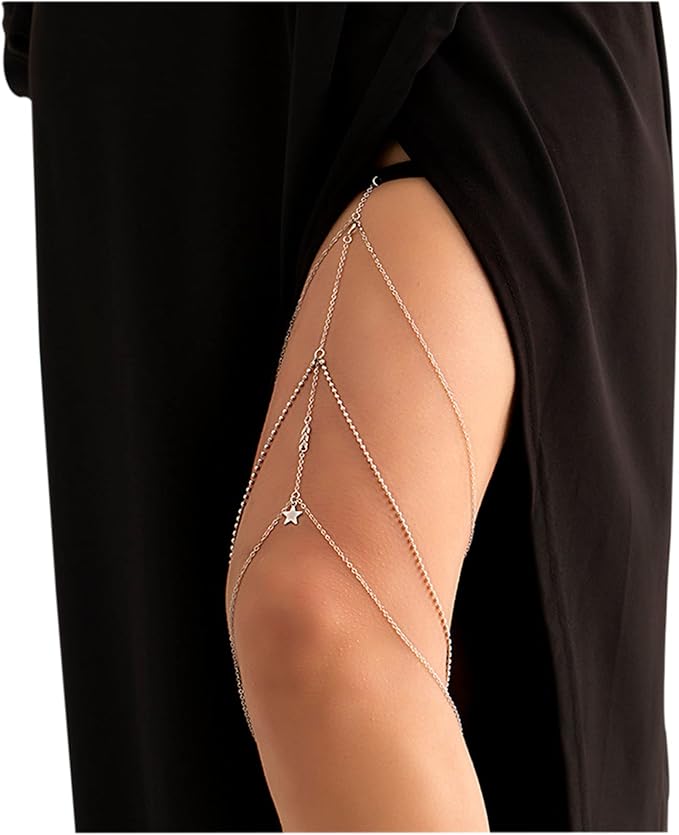 波西米亚身体链性感多层腿链首饰夏季沙滩腿链弹性大腿链比基尼身体