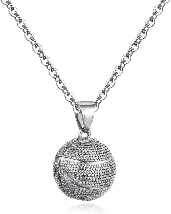 rockyu 篮球项链男孩男士不锈钢链条嘻哈运动项链健身珠宝 50.