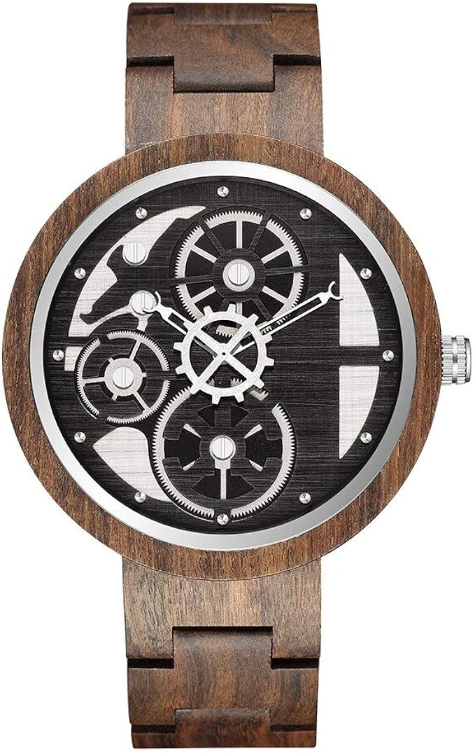 创意木制手表男式纯色 wanlut 木表带独特齿轮表盘*运动手表