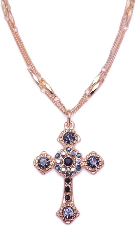 mariana rocky road 金色十字架吊坠项链灰色黑色银色水晶混合 l 1149