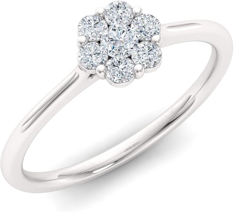 20 克拉七石钻石花朵戒指女士,美国尺码 4 至 9