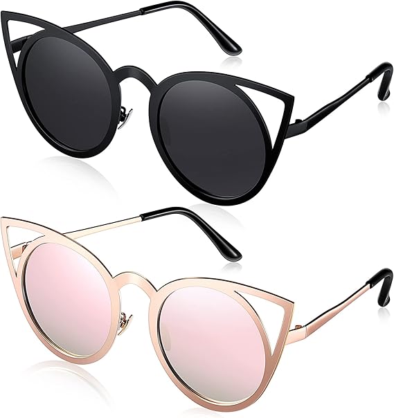 黑色玫瑰金金属太阳镜超大猫眼花式太阳眼镜偏光猫眼太阳镜带布配件