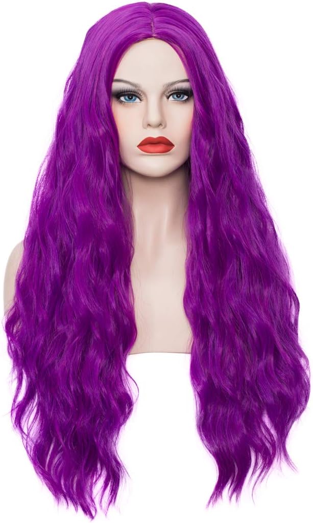 假发耐热纤维合成假发适合女性女孩角色扮演派对万圣节假发(深紫色)