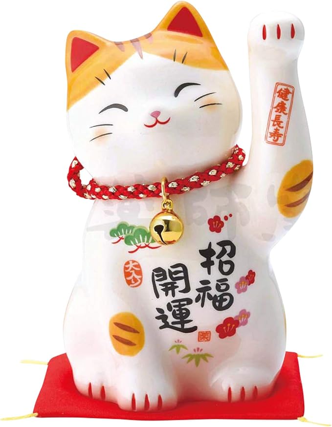 彩堂窑 摆件 白 中 药师窑 彩绘招福* 招财猫(带铃铛) 7660