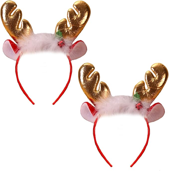 2 件驯鹿鹿头箍头饰驯鹿毛绒玩具,适合圣诞节,复活节,万圣节派对