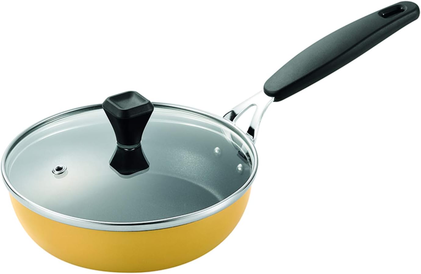 珍珠金属 铁制 平底锅 16 厘米 带玻璃盖 氟树脂加工 黄色 ih 小型锅