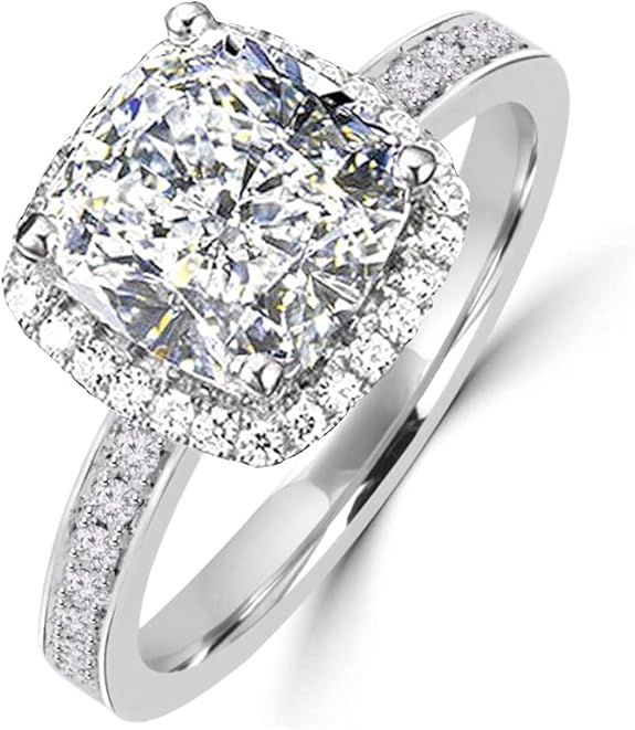 diamonbella 101 个刻面 2 克拉公主垫形切割 nscd 仿钻戒指 925 银镀