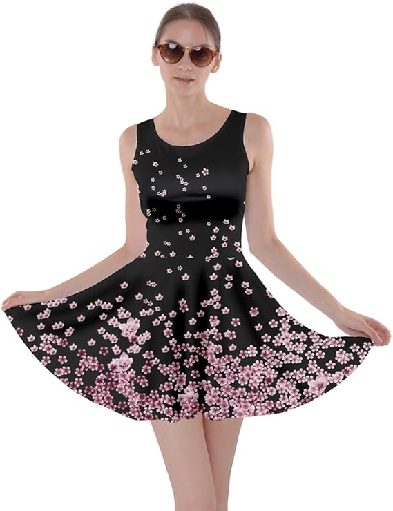 cowcow 女式日本风樱花吊旗花卉 sakura fuji 溜冰裙,xs-5xl