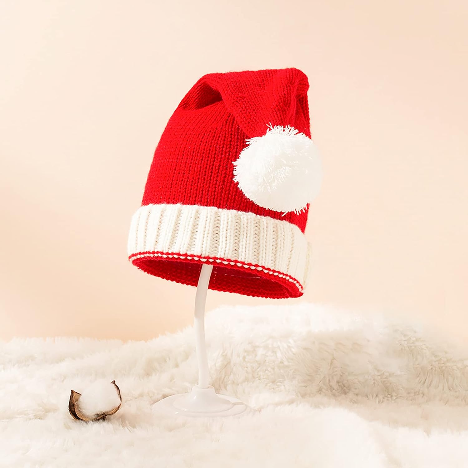 2 件家庭配套圣诞帽冬季保暖针织帽柔软舒适亲子红色圣诞老人帽适合