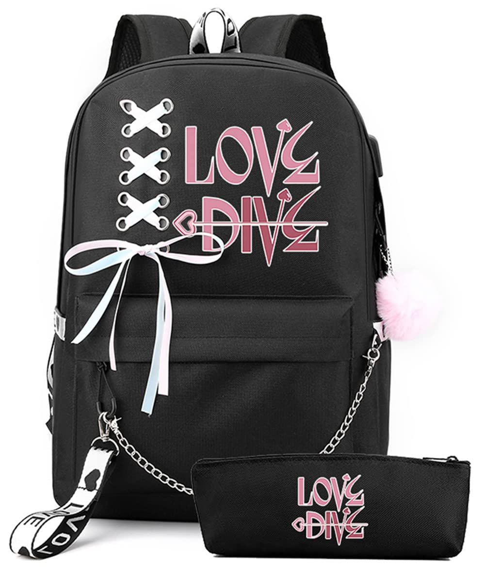 EZERKI 15.6-inch Laptop Women's Backpack, Casual Backpack Academy Bag with USB charging and headphone port (E3), black // white, large, Kpop Fashion