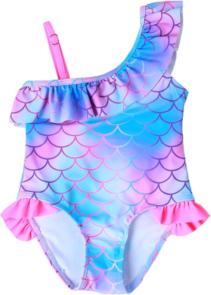 幼儿女婴连体泳衣 儿童花卉无袖单肩游泳沙滩装