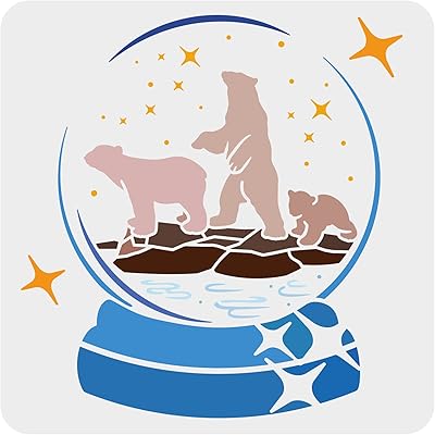 fingerinspire 水晶球北极熊模板 30x30cm 可重复使用小熊绘画模板