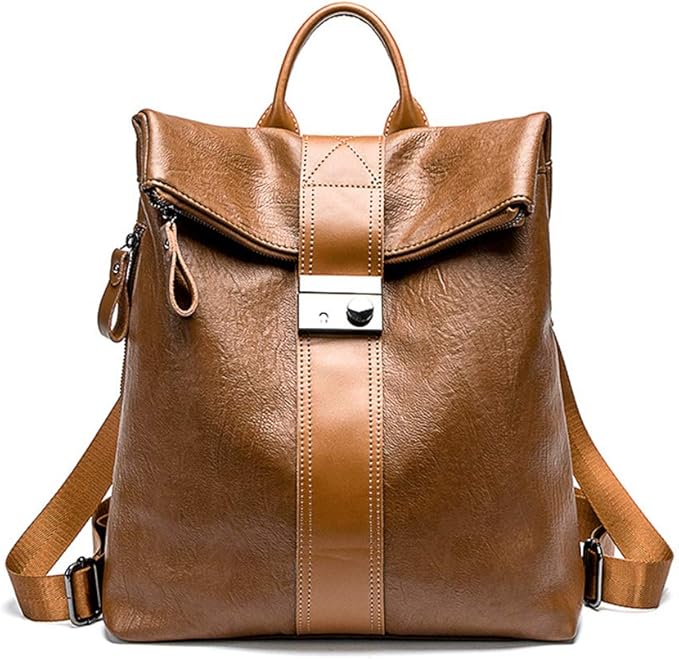 女士背包钱包 pu 皮革时尚旅行休闲帆布背包轻便书包 棕色 one_size