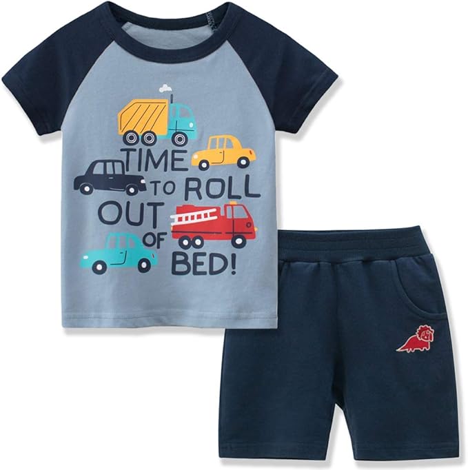 幼儿男孩夏季衣服男孩夏季服装短袖 t 恤和短裤套装 2-7t