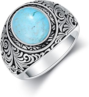 pytali 天然绿松石戒指男士纯银复古珠宝
