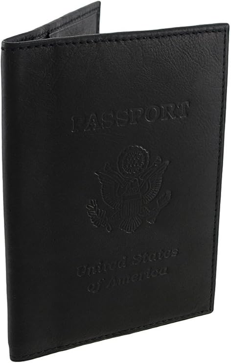 黑色皮革美国压花护照夹套