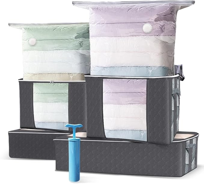 vounot 大号真空储物袋,带泵,4 件真空袋,4 件带手柄和拉链的储物袋