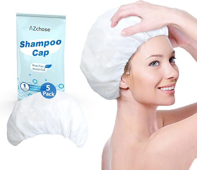 azchose 洗发帽 免冲洗一次性 5 件装,适合老年卧床*,免冲洗,微波炉