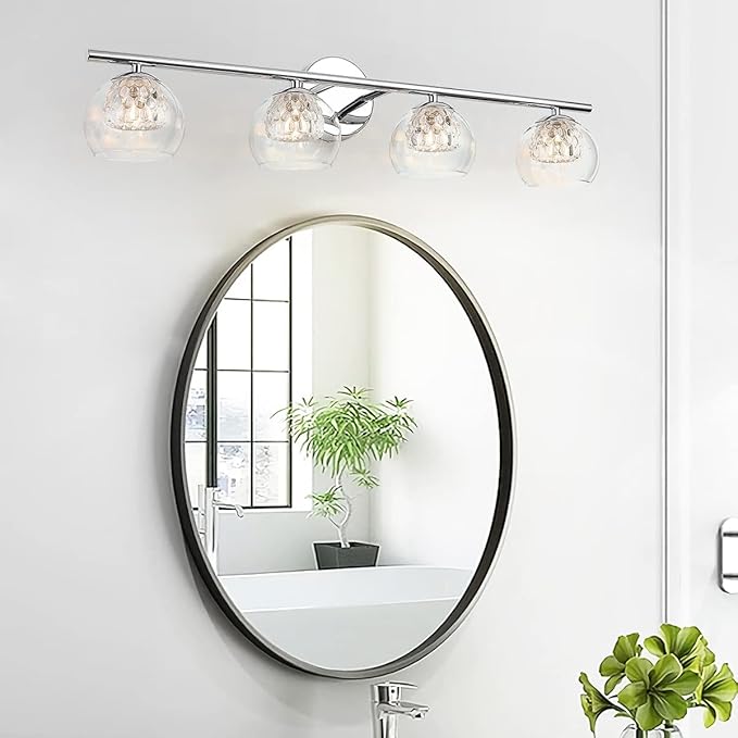 hewego 镀铬梳妆台壁灯 4 盏灯现代浴室梳妆台灯水晶玻璃梳妆台照明