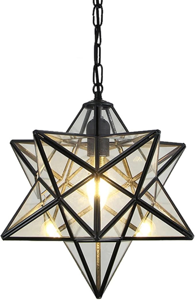 hjxdtech- 复古北欧风格五角星立体声星星吊灯电焊接玻璃吸顶灯阁楼