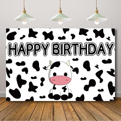 rarcoirs 奶牛主题生日快乐背景儿童奶牛派对背景农场动物圣牛男孩
