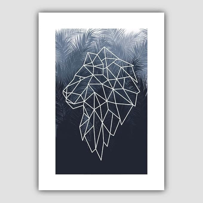 artze 墙壁艺术几何狮子头与*棕榈艺术印刷品,a4 尺寸