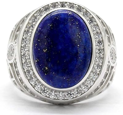 天青石男士银蓝色宝石镶嵌方晶锆石(cz)土耳其戒指复古风格婚戒首饰