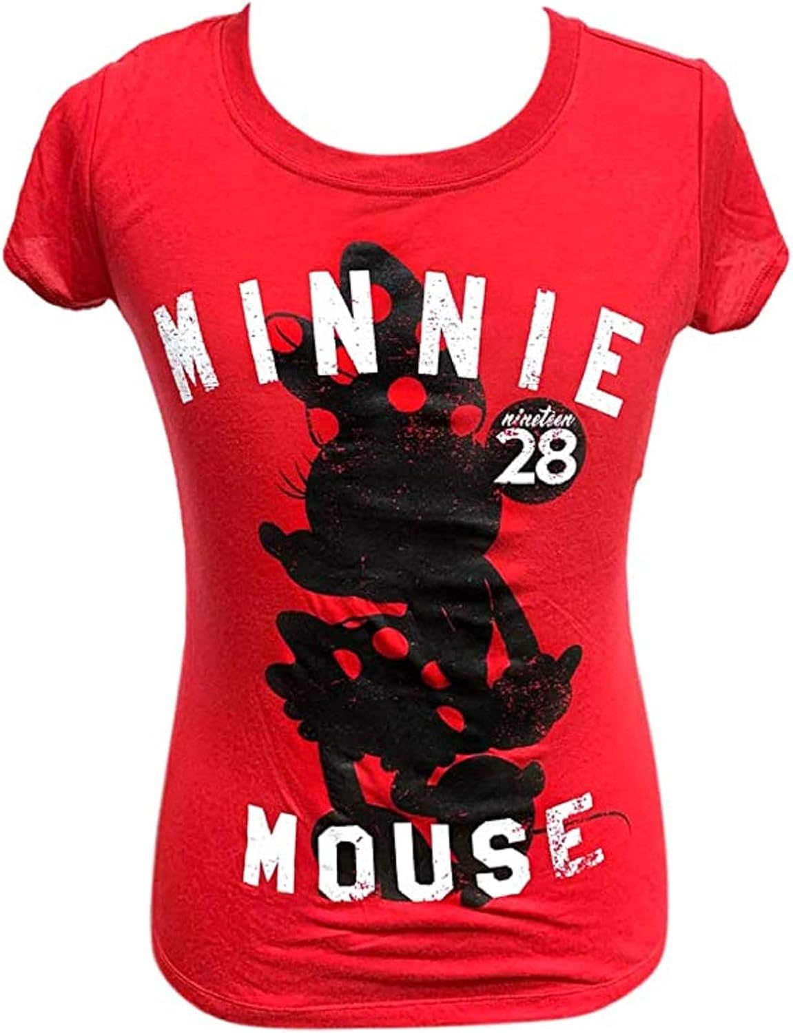 disney minnie mouse 女式 t 恤,红色带黑色剪影修身短袖