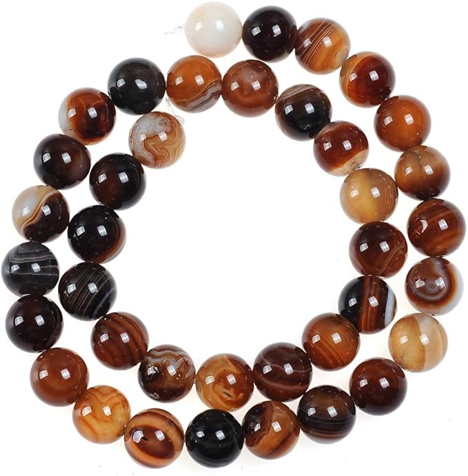 天然石珠 8 毫米咖啡条纹玛瑙宝石圆形散珠水晶能量石*能力用于珠宝