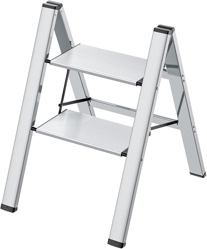 2 步梯,折叠台阶凳防滑宽踏板便携式梯子储物架成人凳子轻质家庭厨房
