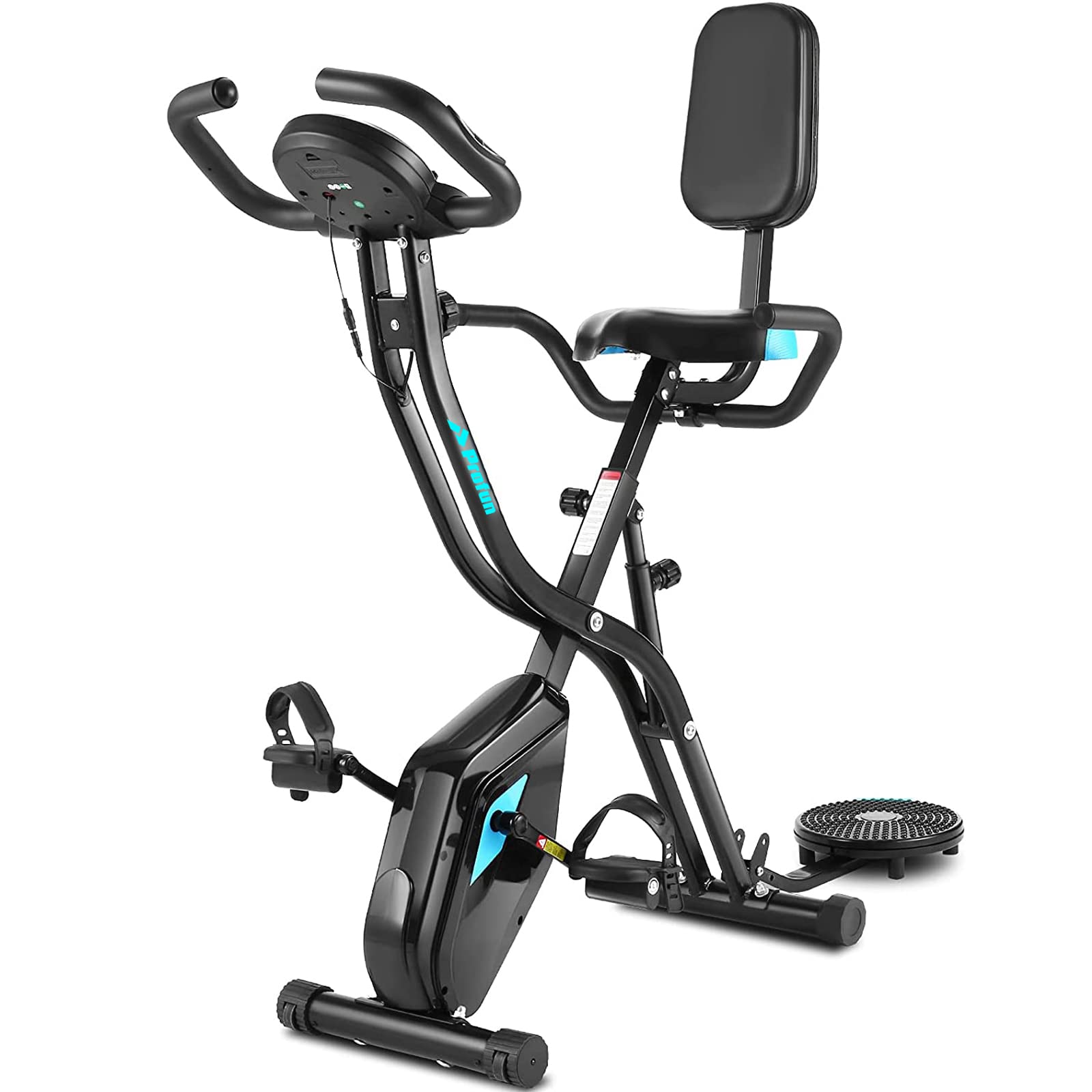Profun Foldable Home Trainer Bike - Exercise bike Class 0 Adjustable resistance with twist exercise board, stationary bike with APP interface, black
