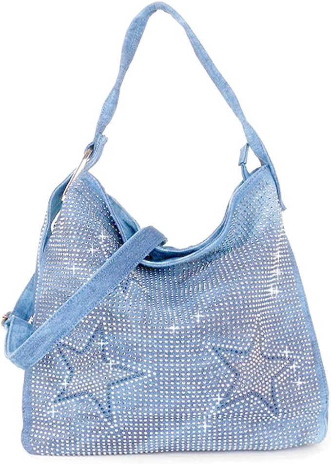 女式牛仔手提包星星系列休闲日常牛仔裤单肩斜挎包手提包流浪包