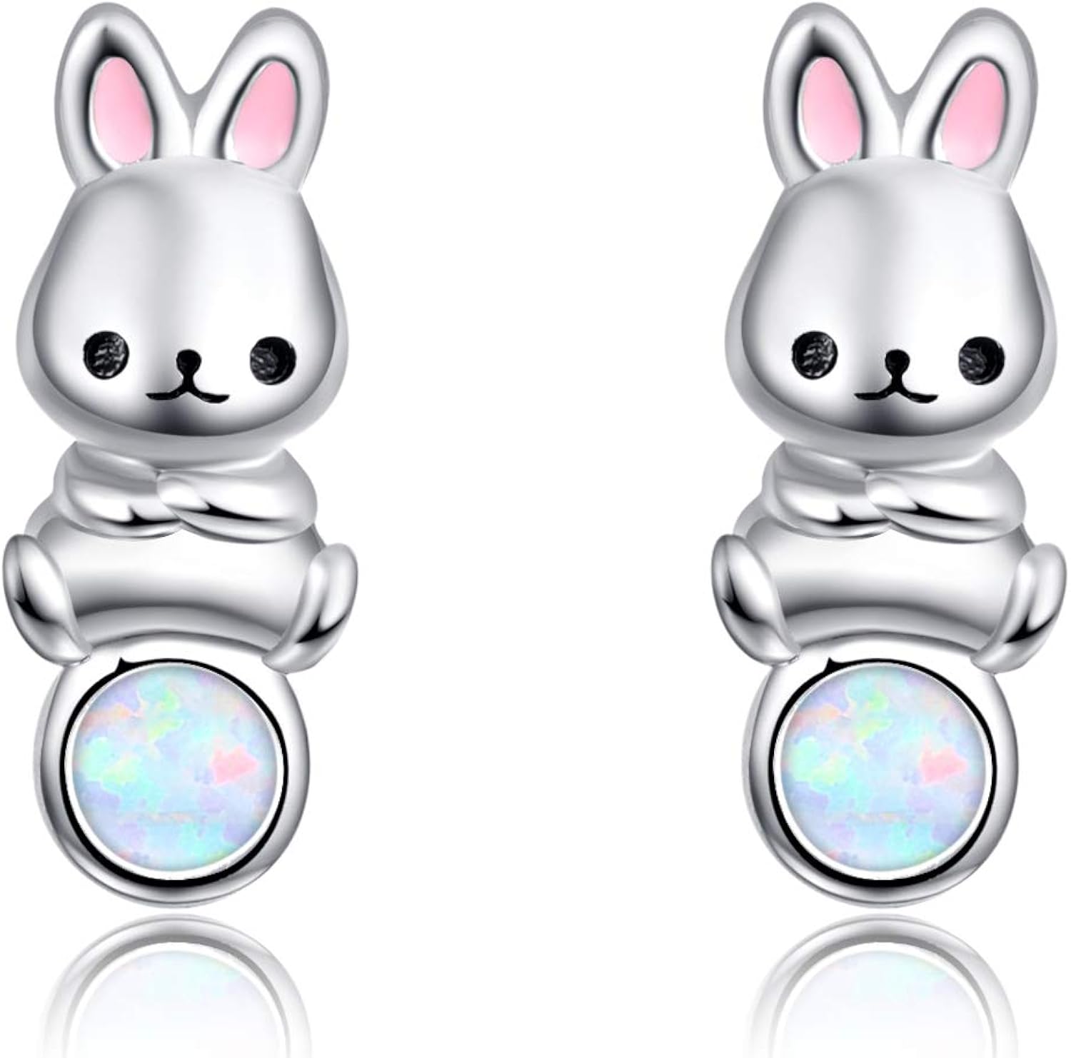 纯银猫眼石巴尼耳钉,敏感耳朵,低致敏性,兔子珠宝礼品送给女友女儿