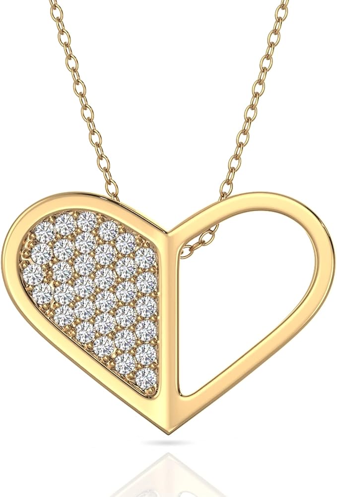 verozi 925 纯银女士心形项链镀金和铑方晶锆石 aaaaa 吊坠项链,女士