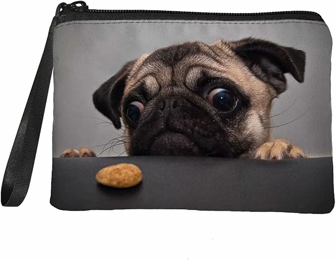 化妆包化妆包旅行手提包零钱包零钱夹迷你钱包适合女士女孩, 哈巴狗