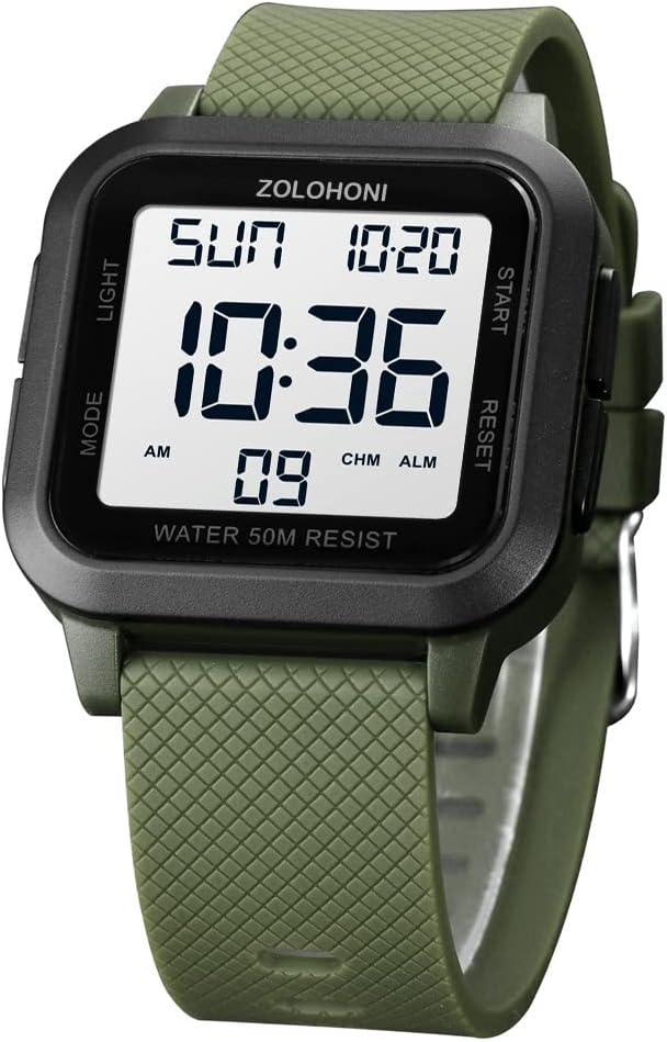 zolohoni 方形男式数字手表大数字表盘大脸防水 led 手表
