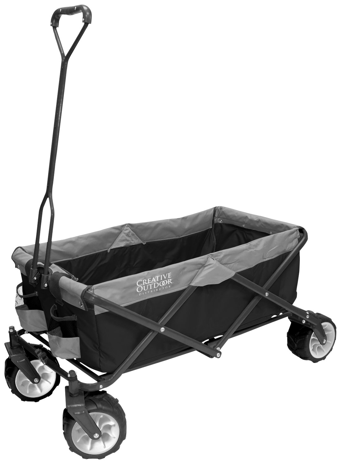 Creative Outdoor Wagon Kids Push-pull foldable stroller Foldable All-terrain Beach Park Garden Sports and Camping (Black/grey)