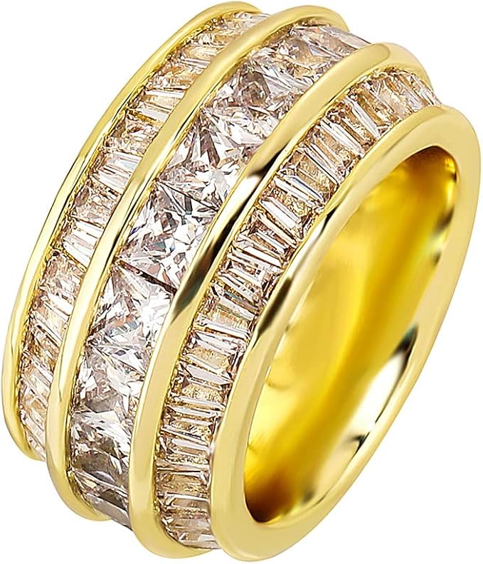 yoszo iced out cz 戒指 18k 镀金闪亮时尚长方形公主钻石戒指嘻哈