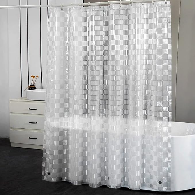 12 厘米塑料浴室浴帘内衬带防锈金属索环和加重磁铁(3d 方格)