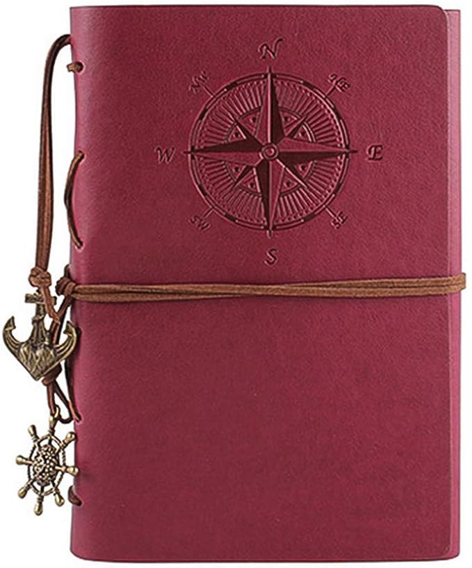 皮革书籍记事本,复古经典螺旋装订可加墨日常记事本,书可书写,无衬里