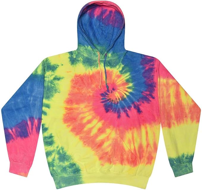 colortone青年和成人扎染套头连帽衫荧光彩虹色1012years